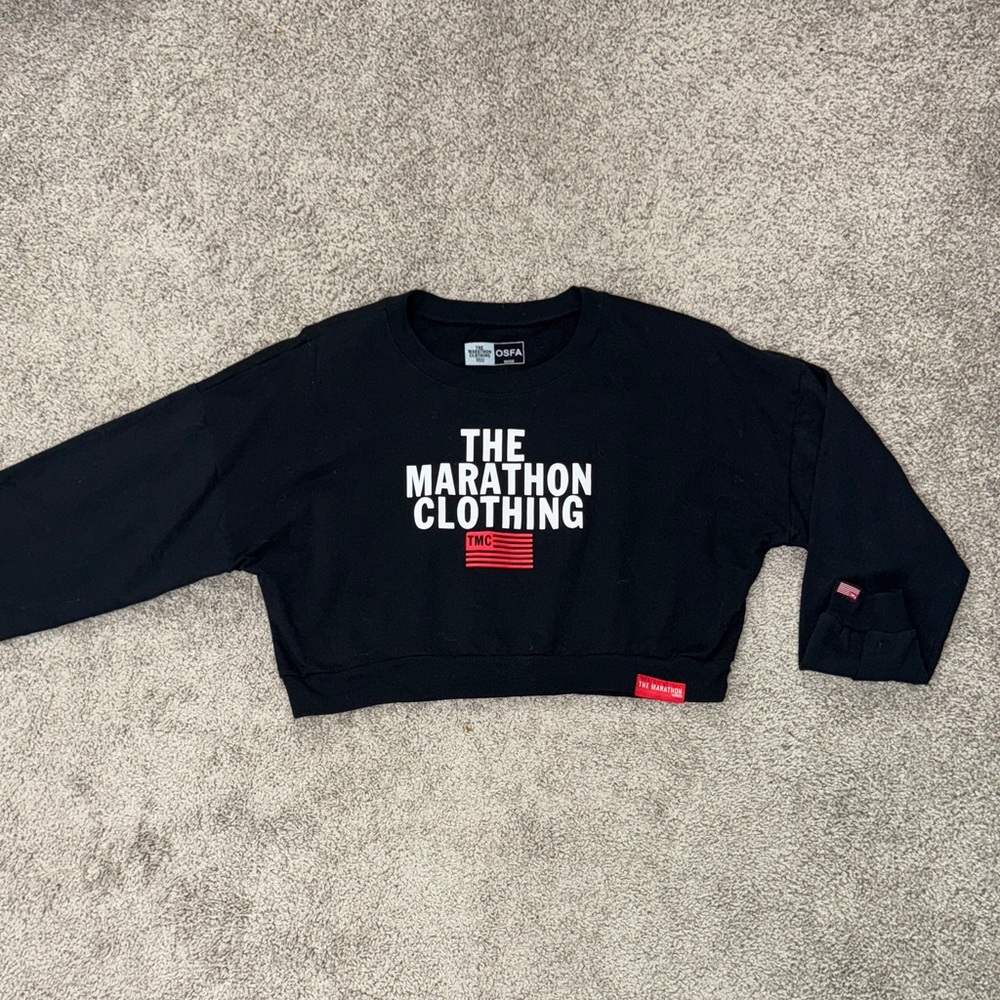 The Marathon Clothing Black and White Cropped crew neck sweater